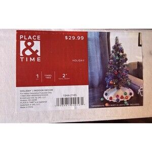 PLACE & TIME Holiday Multi Tinsel Mini Tree Christmas Mardi Gras Pride 2Ft Unlit